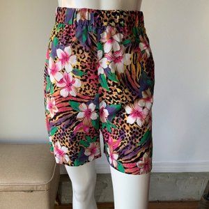 80s Shorts - Vintage 1980’s Leopard Print Floral Shorts Tropical Print Small S